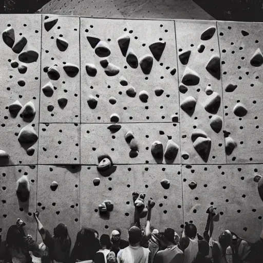 Image similar to bouldering wall made of human faces, photo, iso, mm, octane,