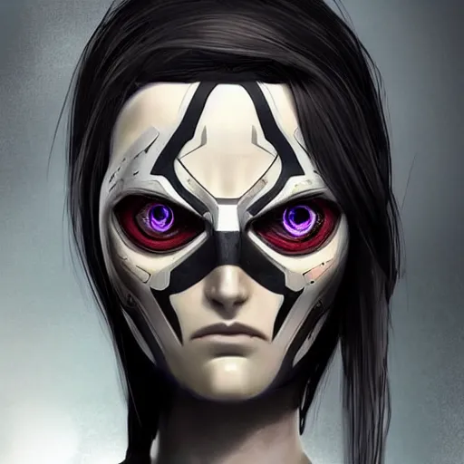 Prompt: a female transformer with a face tattoo, hollow eyes, very symmetrical face, highly detailed, by steven zavala, by matt tkocz, by shane baxley, metal gear solid, transformers cinematic universe, pinterest, deviantart, artstation, concept art world _ h 7 5 0