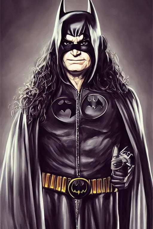 Image similar to portrait of Ozzy Osbourne as batman, highly detailed, artstation, concept art, sharp focus, illustration, art by Carel Fabritius