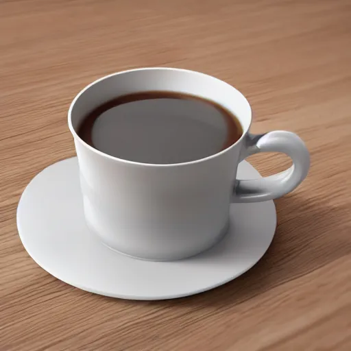 Prompt: a white coffee cup, clay render, octane render, 4 k, uhd, white background, isometric perspective view, diffuse lighting