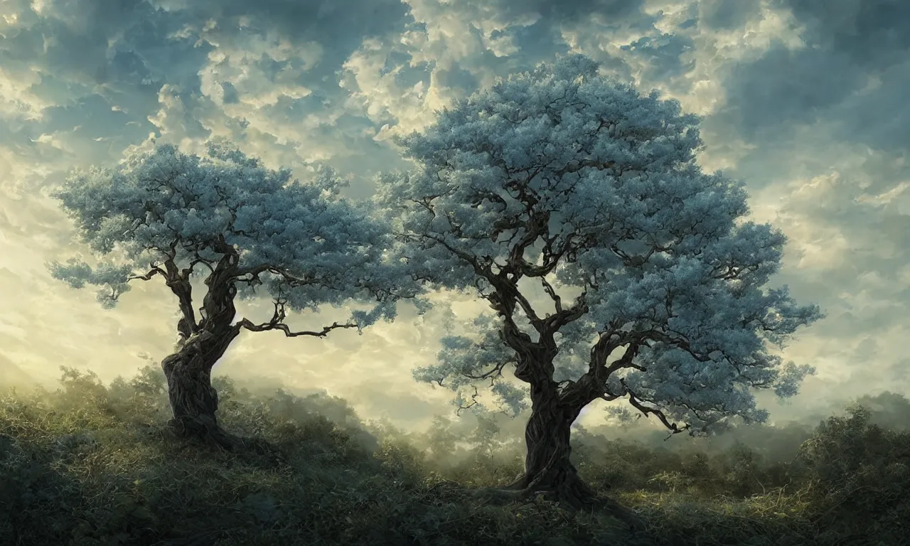 Prompt: a beautiful digital painting of a marble tree entertwined in tumutluous clouds, intricate white branches and birds flying in the sunlight, blue sky at sunset, elegant, highly detailed, artstation, concept art, matte, sharp focus, art by tom bagshaw, kelogsloops and greg rutkowski