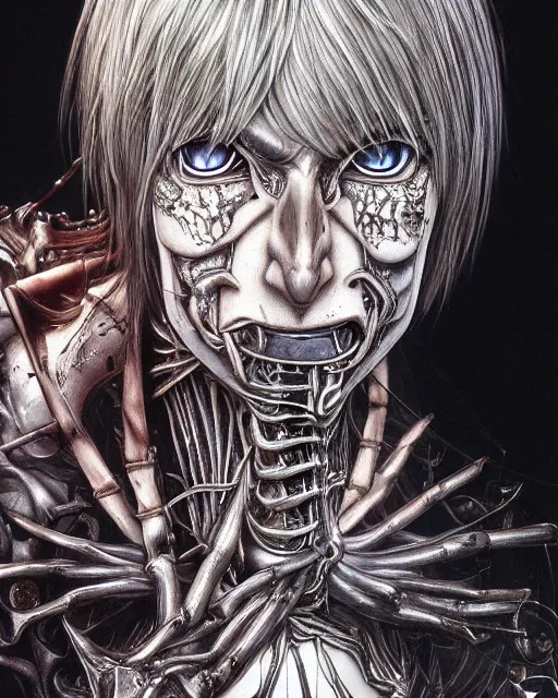 Prompt: light yagami by yoshitaka amano, by hr giger, biomechanical, 4 k, hyper detailed, hyperrealism, anime