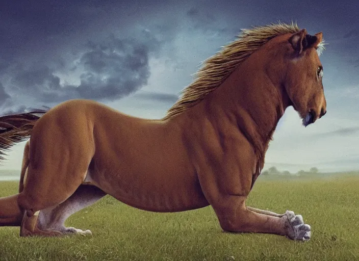 Image similar to a horse with a lions body and a lizards tail