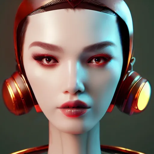 Image similar to womanized humanoid robot, pretty face, anatomically correct, league of legends art by vonka xu, unreal engine, digital art, highly detailed