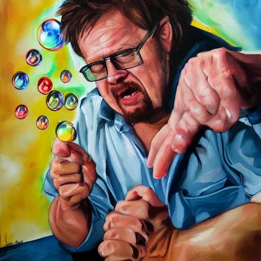 Image similar to tpb - bubbles as rickety cricket, it's always sunny in philadelphia, 8 k, expressive painting