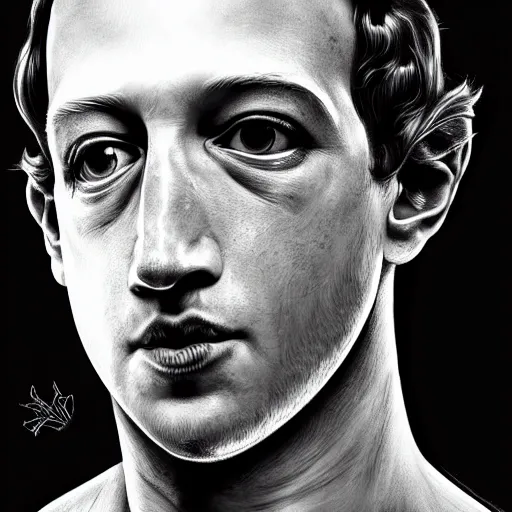 Prompt: Mark zuckerberg holding a flower in the style of hr giger, concept art, trending on artstation