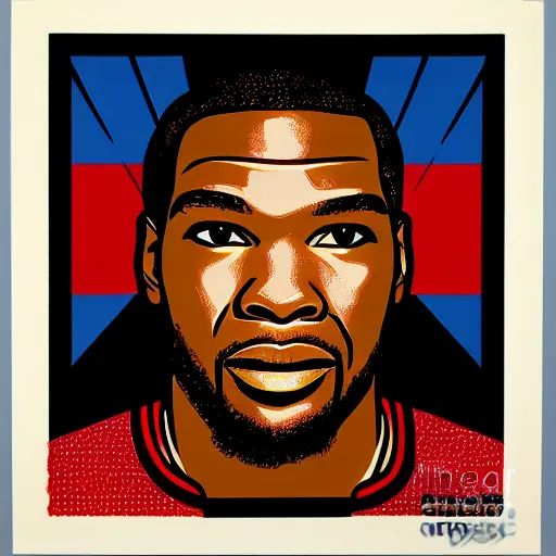 Prompt: Portrait of Kevin Durant by Shepard Fairey