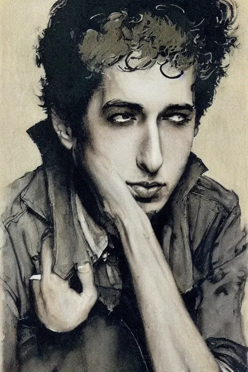 Prompt: “portrait of young bob dylan, by Norman Rockwell”