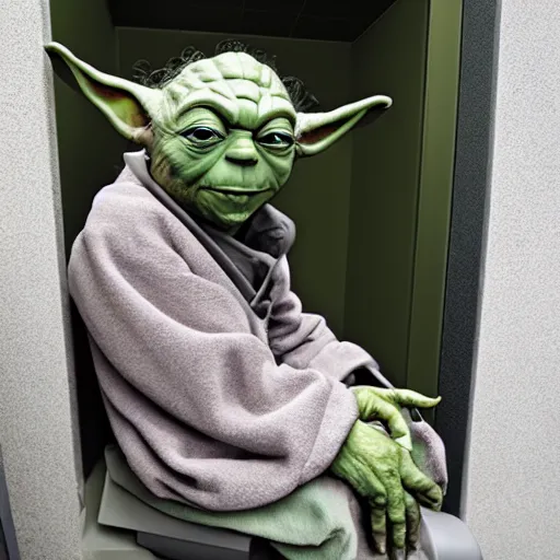 Image similar to yoda sitting on toilett