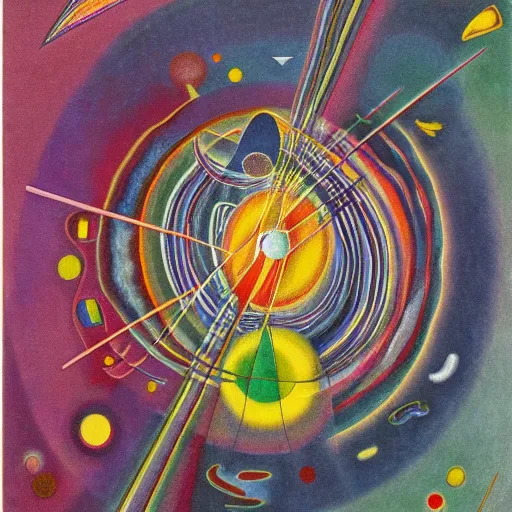 Prompt: Cosmic String explosion in orbit, Wassily Kandinsky