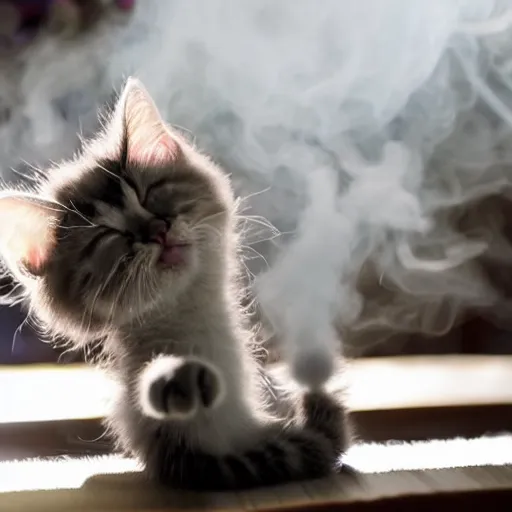 Prompt: kitten doing vape tricks