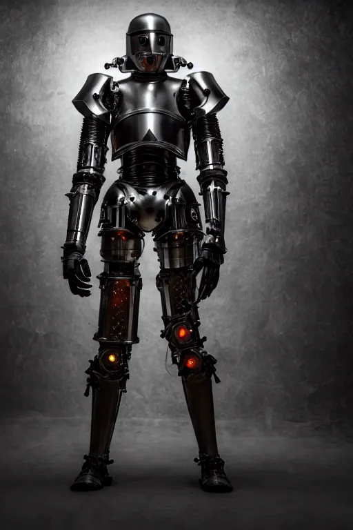 Image similar to medieval cybernetic robo - knight, symmetrical, cinematic, elegant, demonic atmosphere, professional studio light, real dlsr photography, sharp focus, made by hans giger, 4 k, ultra hd, sense of awe