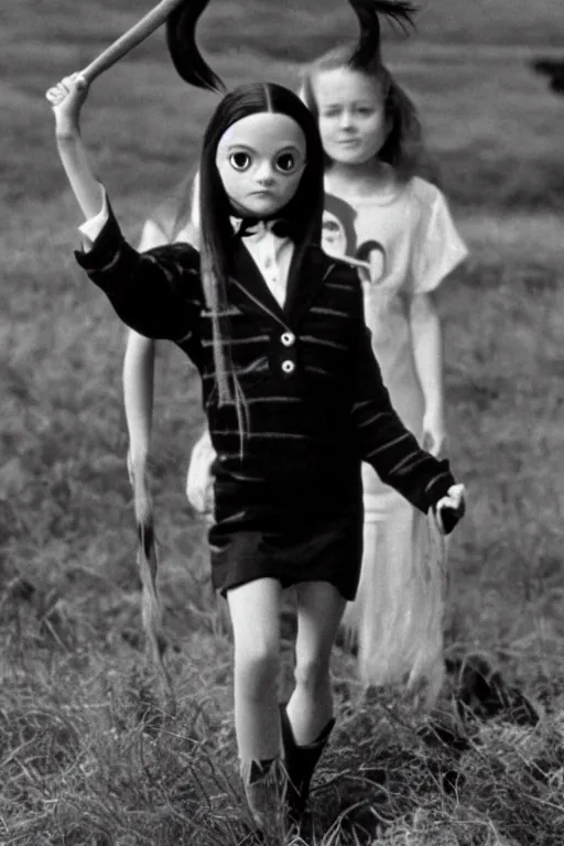 Prompt: Young Jodie Foster as Wednesday in The Addams Family 1991