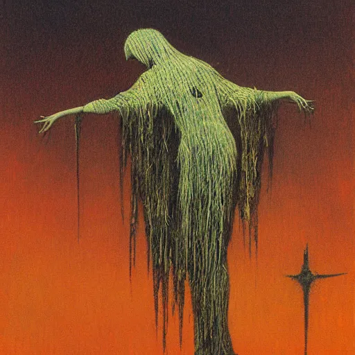 Image similar to crow girl in thorns by Beksinski