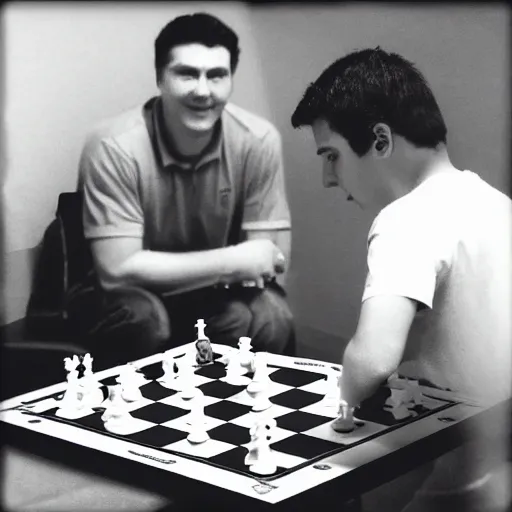 Image similar to “ gary chess playing chess against bowser ”