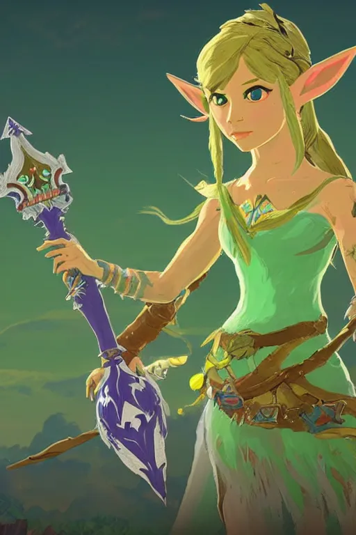 Image similar to an in game portrait of the great fairy from the legend of zelda breath of the wild, breath of the wild art style.