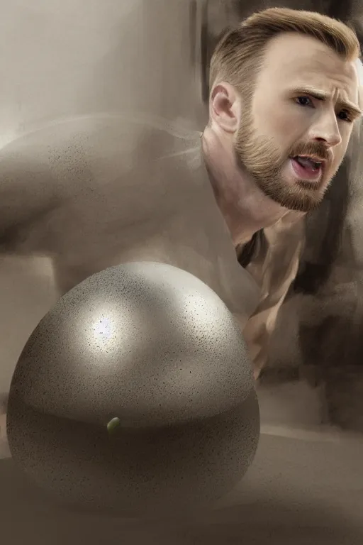 Image similar to chris evans peeks out of an egg, very detailed, concept art, matte painting, 8 k