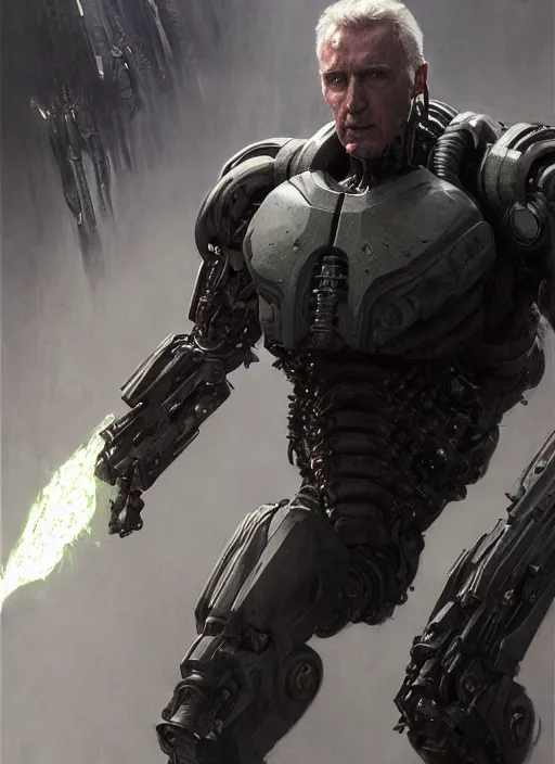 Image similar to james cameron as victor stone, full body concept, cyborg, borg, strogg, face of a man, terminator, flesh, quake strogg, doom demon, wolfenstein, monstrous, powerful, symmetry, symmetrical, concept art by ruan jia and greg rutkowski