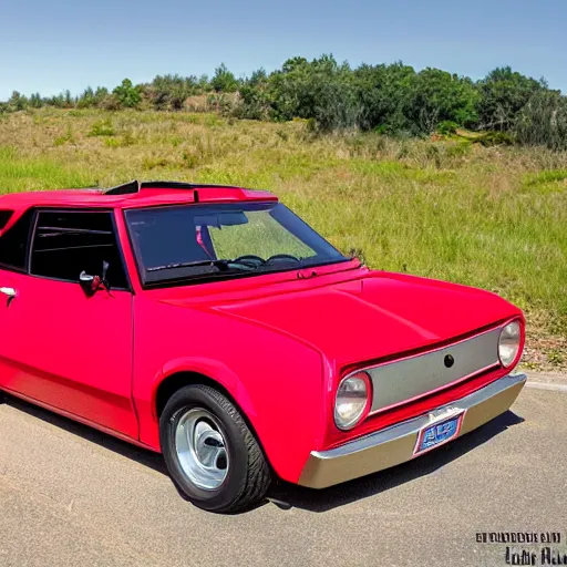 Prompt: A photograph of an AMC Gremlin with gull-wing doors.