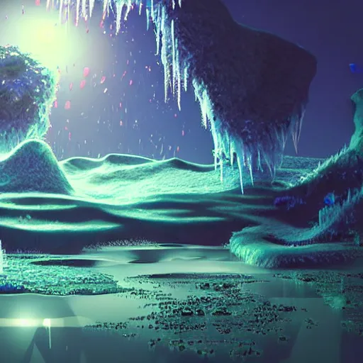 Image similar to vague antidescriptive acrylic vital exopoison fluid blob nier automata scenery artwork : nature dream vegetation magic density infinite, macro seminal dream points of icy, frozen vaporwave shards tempted to turn into a dream scenery, high quality topical render