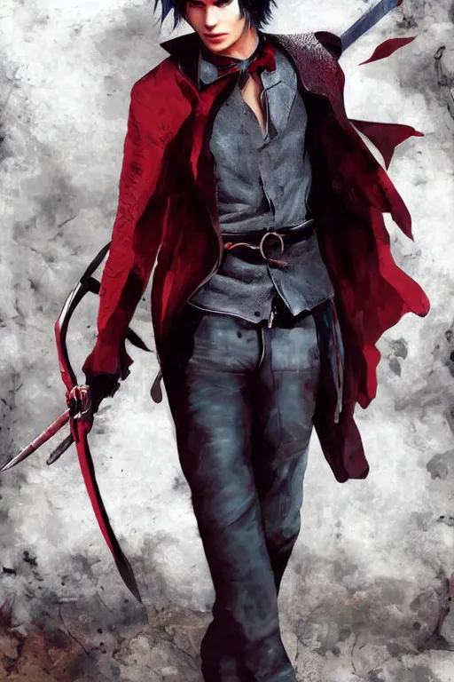 Image similar to frank dillane as young dante from devil may cry 3, detailed, full body