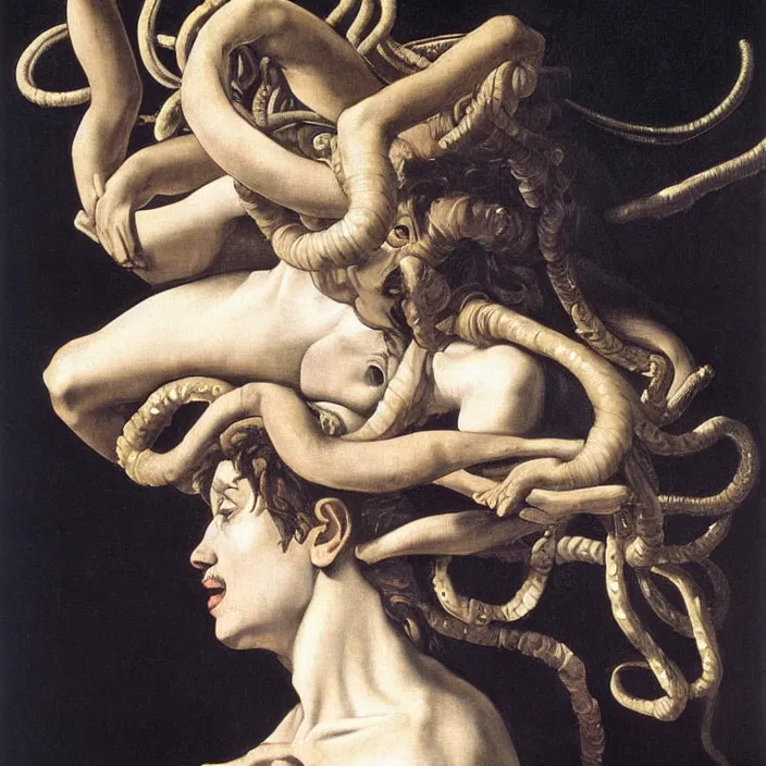 Image similar to Caravaggio-style portrait of Medusa