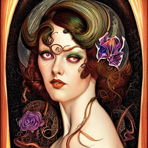 Image similar to an art nouveau portrait in the style of anna dittmann and donato giancola and virgil finlay.