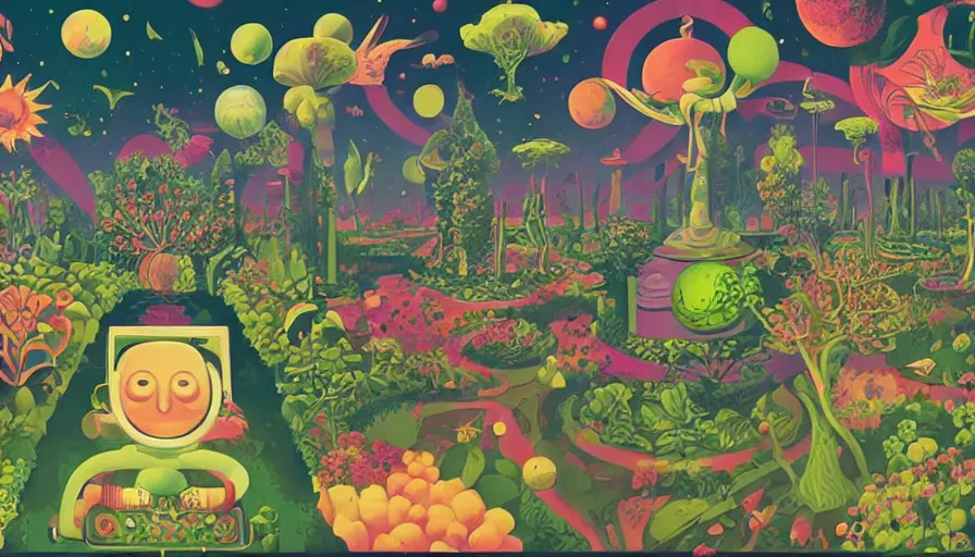 Image similar to the garden at the end of the universe, trippy, mind - bending, tom whalen, mark ryden, chip zdarsky, art station