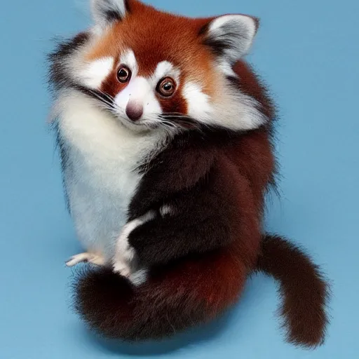 Image similar to cute fluffy cross between red panda and sugar glider, studio lighting, award winning