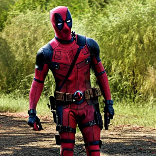 Image similar to deadpool in the walking dead 4 k detailed super realistic
