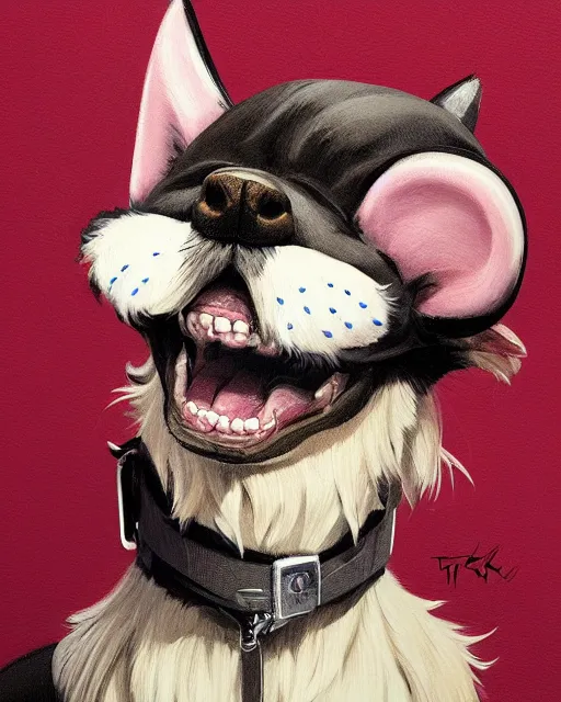 Prompt: character design portrait of an anthropomorphic furry dog danny trejo with cat ears, slight smile, looking up, viewed from below, sharp detailed painting, concept art, by wlop, ilya kuvshinov, artgerm, krenz cushart, rutkowski, trending on pixiv