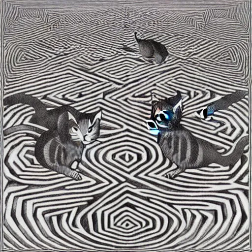 Prompt: cats running in a labyrinth, by m. c. escher