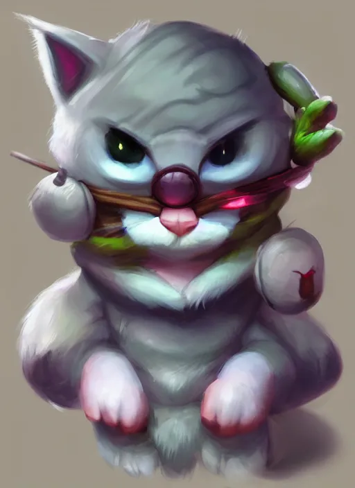 Image similar to grey american shorthair cat as teemo from league of legends, digital painting, artwork by ross tran + ramond swanland