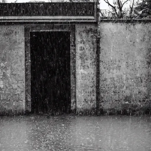 Image similar to a secret entrance amidst a gloomy town,rainy