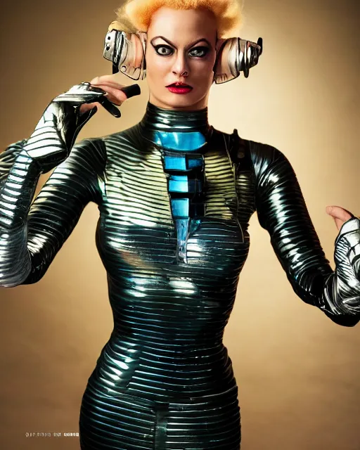 Image similar to photoshoot of young jerry ryan as seven of nine, star trek theme, the borg, photoshoot in the style of mario testino