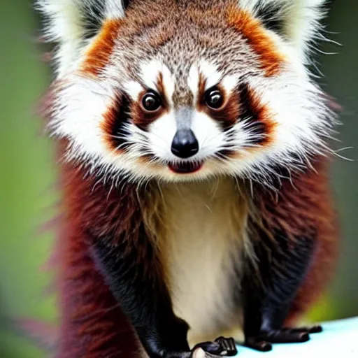 Image similar to a full grown hybrid red panda - lemur - cat - raccoon, cute hybrid