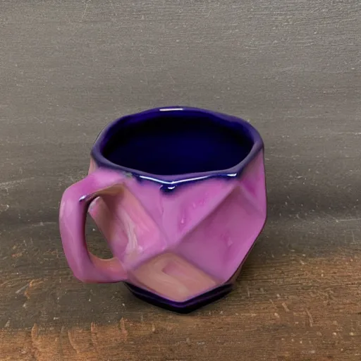 Image similar to dodecahedron ceramic mug with pink and purple pearlescent glaze