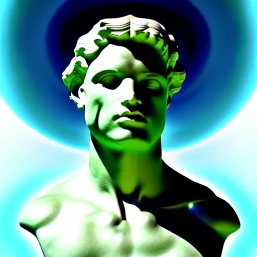 Image similar to 3 d sci - fi cgartist rendering of a hyper realistic marble greek statuary bust floating at the vast pulsating interdimensional fractal space portal at the psychedelic vaporwave event horizon directed by col price, trending on artstation