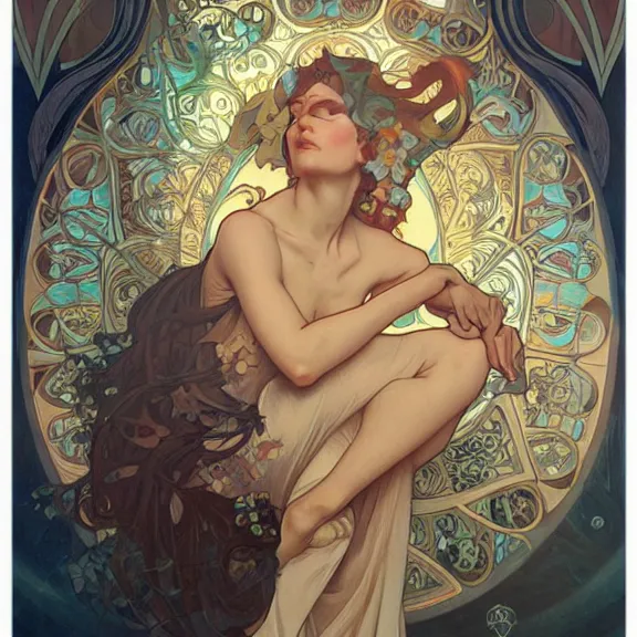 Image similar to a highly detailed beautiful portrait in the style of alphonse mucha and in the style of peter mohrbacher.