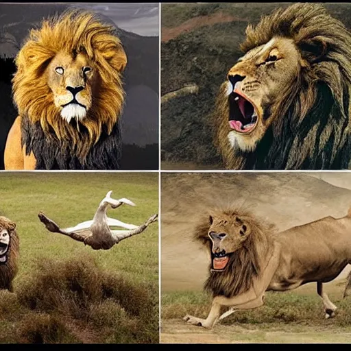 Image similar to four living creatures that had eyes all over their bodies, in front and behind. The first of them looked like a lion; the second looked like a bull; the third looked like a human being, and the fourth looked like an eagle in flight. Each one of these living beings had six wings, and eyes on all sides, and they did not stop singing day and night, hiperrealista, unreal engine 5, cinema4D, octane render Detailed, cinematographic, artstation Greg rutkowski