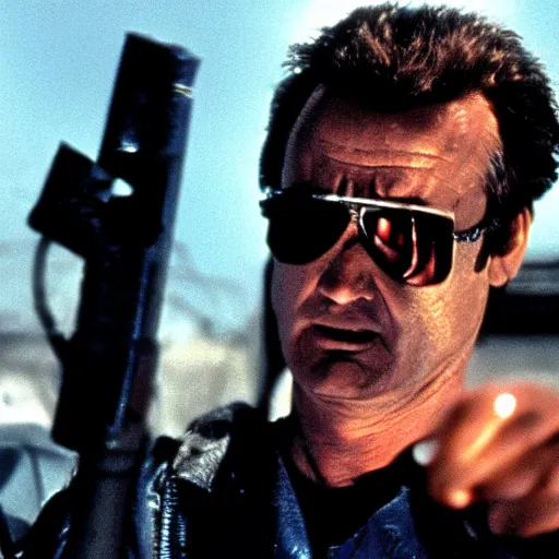 Image similar to bill murray in terminator, movie still, promotional shot