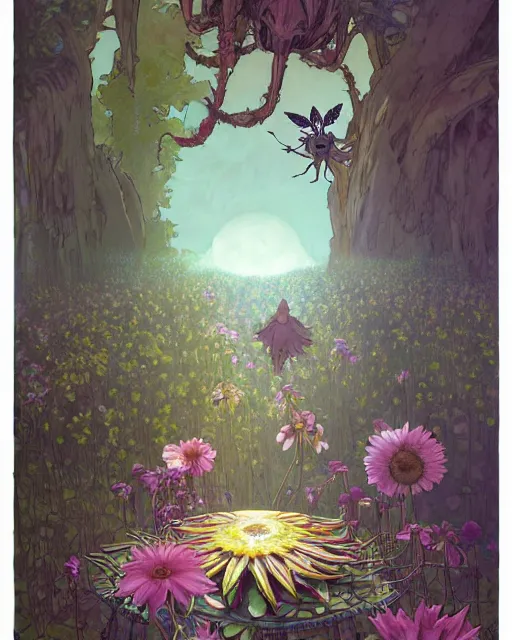 Prompt: the platonic ideal of flowers, sprouting, insects and praying of cletus kasady carnage davinci mandala ponyo alice in wonderland dinotopia watership down, hollow knight, d & d, fantasy, ego death, mdma, dmt, psilocybin, concept art by greg rutkowski and simon stalenhag and alphonse mucha