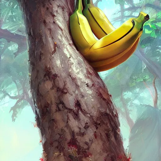 Image similar to tree that looks like banana, made by stanley artgerm lau, wlop, rossdraws, james jean, andrei riabovitchev, marc simonetti, yoshitaka amano, artstation, cgsociety