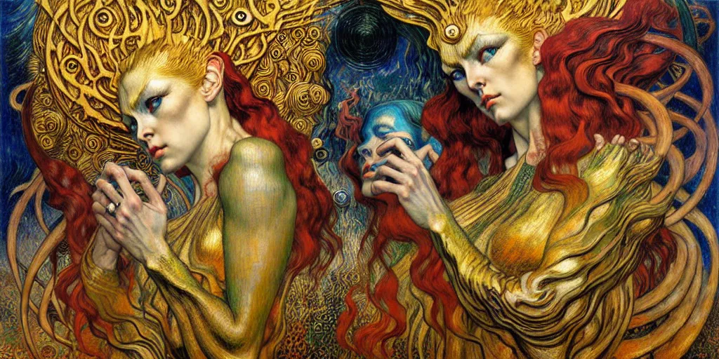 Image similar to Divine Chaos Engine by Karol Bak, Jean Delville, William Blake, Gustav Klimt, and Vincent Van Gogh, symbolist, visionary