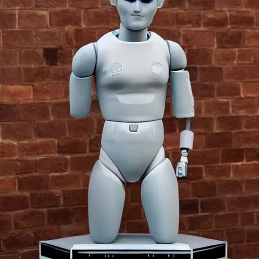 Image similar to a realistic detailed photo of a guy who is an attractive humanoid who is half robot and half humanoid, who is a male android, soccer player timo werner, shiny skin, posing like a statue, blank stare, by the pool, on display, showing off his muscles, humanoid robot, frozen ice statue, made of ice