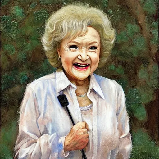 Image similar to anime betty white by by Hasui Kawase by Richard Schmid on canvas