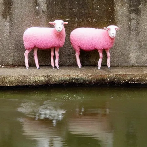 Image similar to “pink sheep by river”