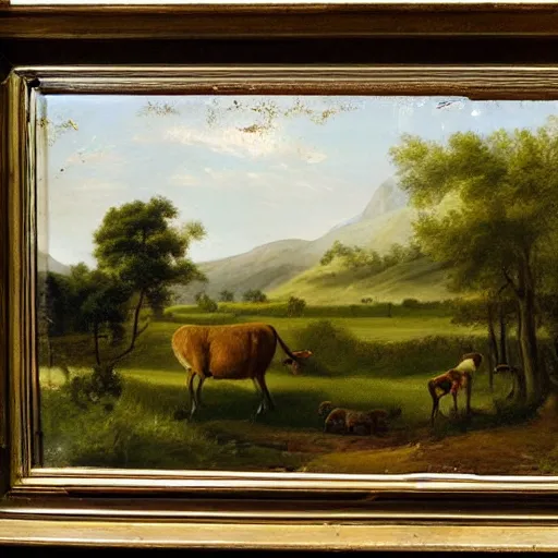 Image similar to pastoral scene with mirror anamorph