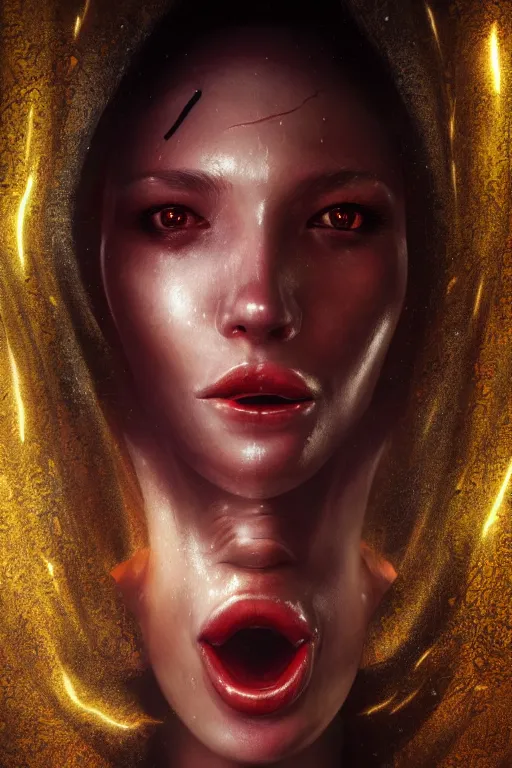 Prompt: attractive female i robot sticking the tongue out sensually, seven deadly sins theme, close - up portrait, intricate, elegant, volumetric lighting, scenery, digital painting, highly detailed, artstation, sharp focus, illustration, concept art, luis rollo, ruan jia, steve mccurry, john berkey
