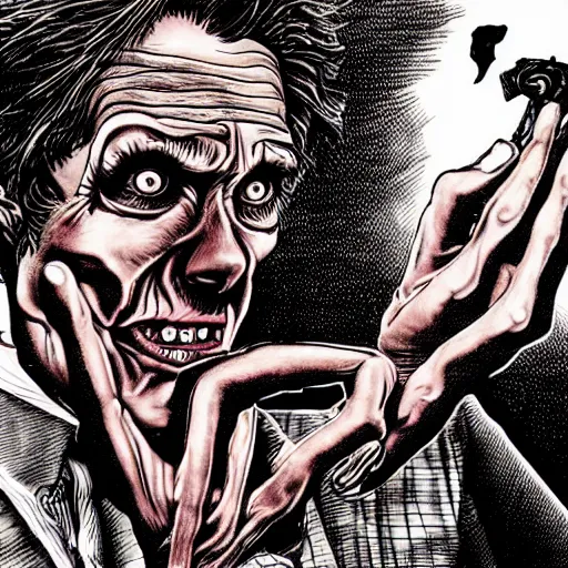 Prompt: horror portrait of willem dafoe by junji ito, hyper detailed, 4 k, extreme horror